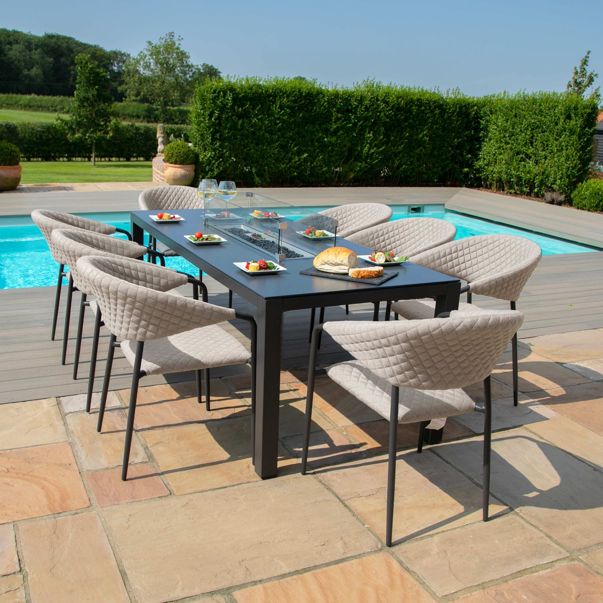 MAZE OUTDOOR FABRIC - Pebble 8 Seat Rectangular Dining Set - Fire Pit ...